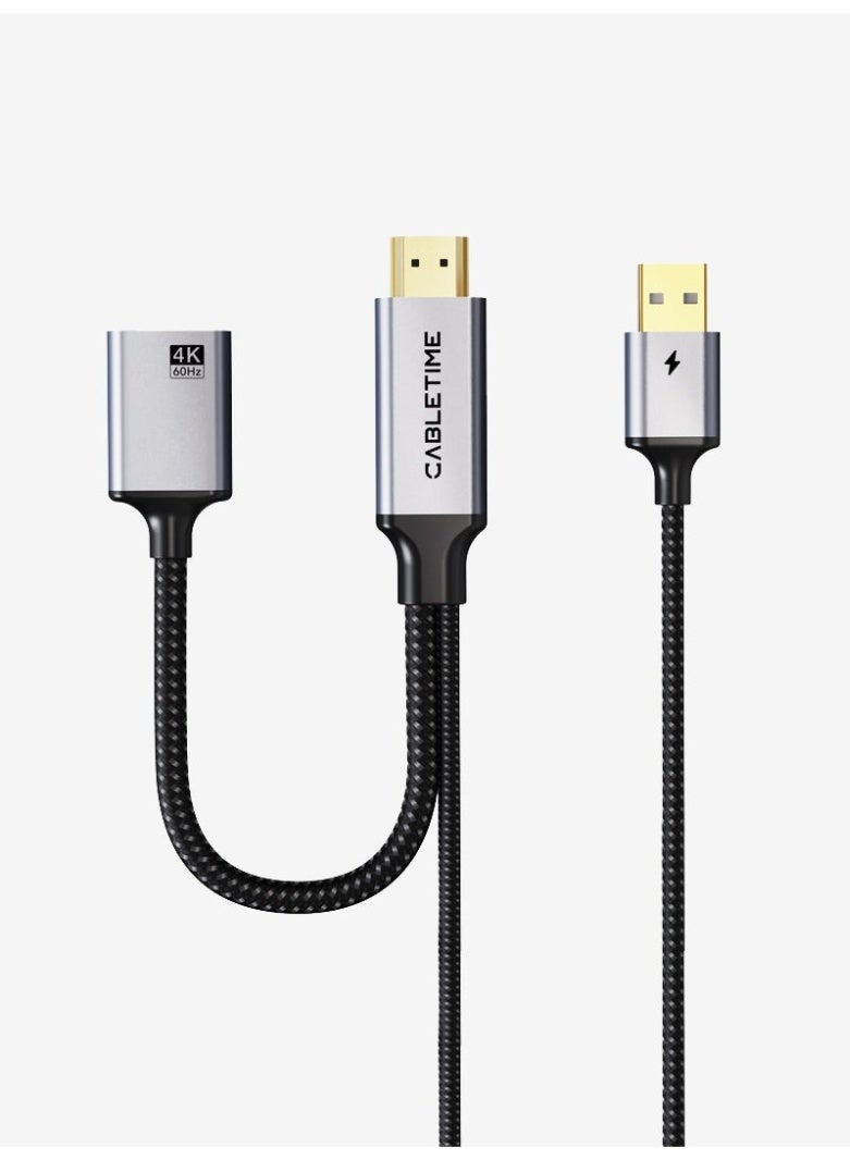 CABLETIME HDMI Male to DisplayPort Female Adapter 4K 60Hz With USB Power - Image 1